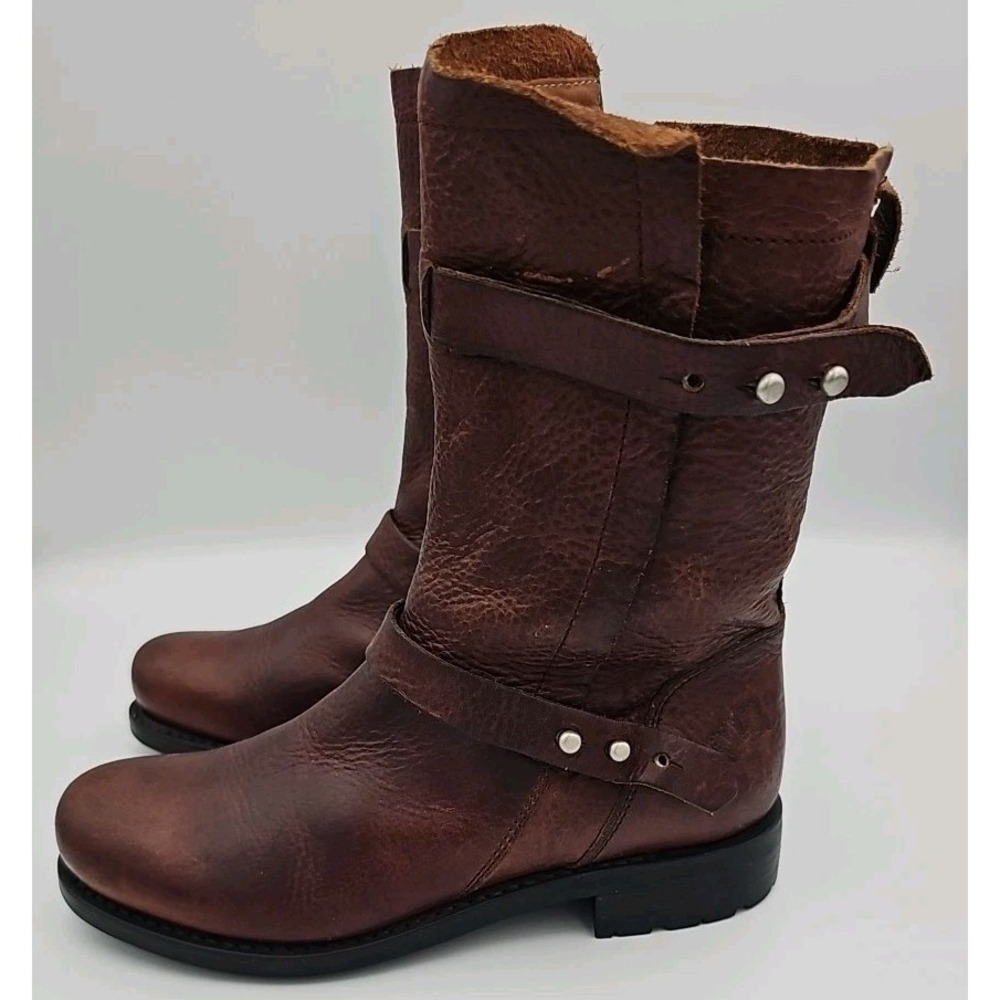 Blackstone Womens Handcrafted Dark Taupe Leather Zip Up Moto/Biker Boots Size 37
